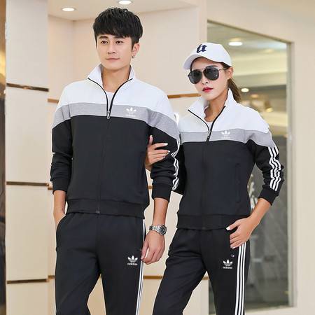 阿迪达斯 adidas 男士运动套装春秋情侣休闲套装女运动装男跑步运动服中学校服